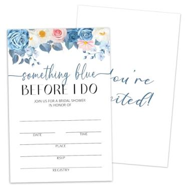 Imagem de Convites de chá de panela com envelopes, algo azul antes de fazer, 25 convites florais de preenchimento para novos casais Sr. e Sra. Decorações de lembrancinhas de festa de casamento e chá de panela