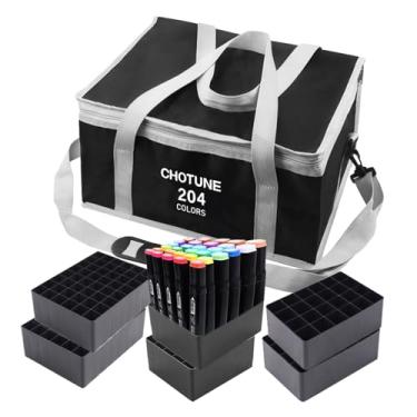 Imagem de Marcadores de caneta para marcadores de marcador com 168 compartimentos da Chris.W, suporte para bolsa de transporte para marcador de cor primária e marcador de esboço cópico, marcador de tinta permanente, marcador de apagar a seco, caneta marcadora de reparo, marcador de cor (preto), Preto, 204 mar