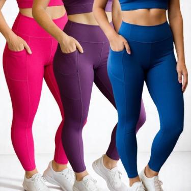 Imagem de KIT 3 CALÇAS Legging LISA com BOLSO Leg Fitness Academia Corrida Cintu