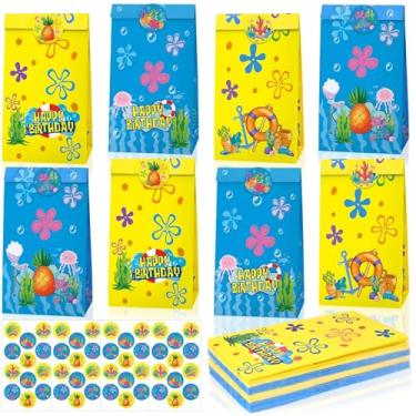 Imagem de 24 peças de sacos de doces de festa de aniversário de desenho animado com tema de oceano tropical, sacolas de lembrancinhas de verão para festa de feliz aniversário para chá de bebê, suprimentos de