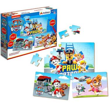 Imagem de 3 Quebra Cabeças Patrulha Canina de Madeira Jogo Infantil 53 Peças - X