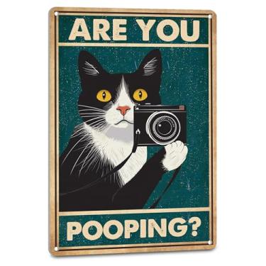 Imagem de NEGLAI Placas De Lata Engraçadas Para Decoração Banheiro Com Tema Gato Smoking - Você Está Fazendo Cocô? Arte Parede Hippie, Pôster, Placa Banheiro, Presente, 20X30 Cm