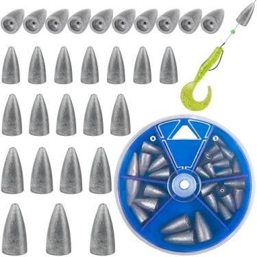 Imagem de AGOOL Kit de chumbadas de bala, pesos de pesca, 29/83 peças, pesos de minhocas para pesca de robalo, Carolina Rig Texas Rig com uma caixa prática de água salgada de água doce