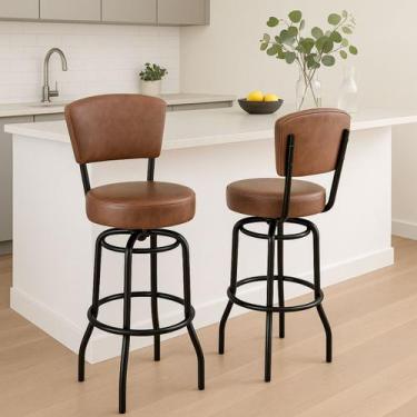 Imagem de Kit 2 Banquetas Bar com Encosto Giratória Altura 65cm cor Preta Assent
