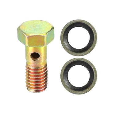 Imagem de VekAuto Kit de parafuso de banjo único, M8 x 1,25 comprimento 23 mm rosca métrica adaptador de encaixe de linha de freio universal para carro durável metal tom bronze com arruelas