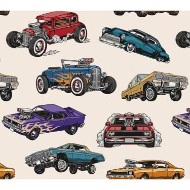 Imagem de Decotalk Papel de parede de carro de desenho animado - papel de parede colorido de carros para quarto de crianças berçário vintage clássico carro papel de parede vinil autoadesivo, 44,5 cm x 304,8 cm