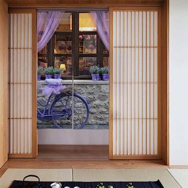 Imagem de Cortina japonesa Purple Bike by The Window Cortina divisória de banheiro Noren tapeçaria de porta tratamento de janela para decoração de casa 86 x 142 cm