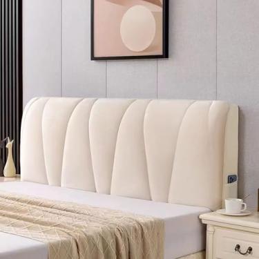 Imagem de Tampas de cabeceira para cama de casal, tampa de cabeceira de cama elástica de veludo com bolso lateral, capa de cabeceira, tampa da cabeça para o quarto espessado lavável protetor de cabece