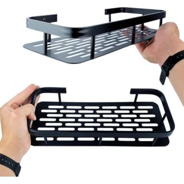 Imagem de Prateleira Adesiva Multiuso 1 Peça – Organizador de Parede Sem Furos para Banheiro, Cozinha ou Lavanderia, Inox Preto, Suporta Até 10Kg - NEXUS MARKET