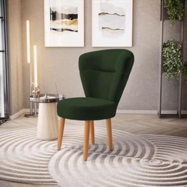 Imagem de Poltrona decorativa cadeira de jantar confortável Moderna resistente tecido veludo pés de madeira MOBLAN decor (VERDE MUSGO)