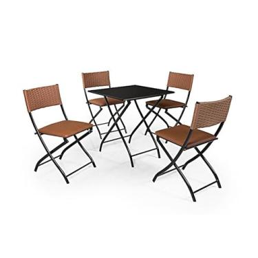 Imagem de Jogo De Mesa Dobrável Preto Com 4 Cadeiras Junco Caramelo