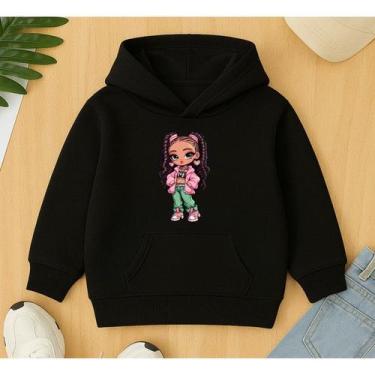 Imagem de Moletom Canguru Infantil Feminino Inverno Estampa Menina com Tranças L