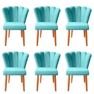 Imagem de Kit 6 Cadeiras Poltrona Sala de Jantar Penteadeira Reforçada Decorativa Pétala Suede Azul Tifany
