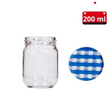 Imagem de 05 Un. Pote de vidro de 200 ml com tampa e lacre - Nadir, Xadrez Azul