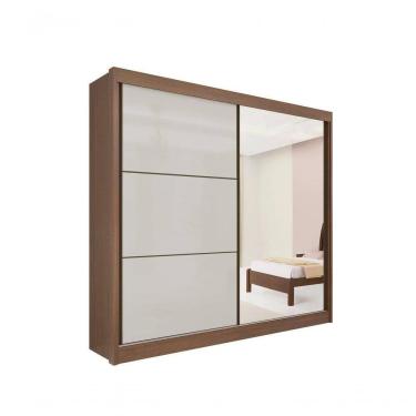 Imagem de Guarda Roupa Titanium 2 Portas 6 Gavetas Com Espelho Com Pés D` Doro Castanho/off White