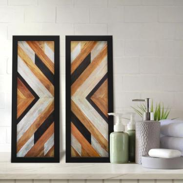 Imagem de Kit 2 Quadros Decorativos Lavabo Madeira Chevron Madeira Laranja Moder
