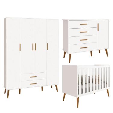 Imagem de Kit Isis Berço 2 em 1 Comoda Sapateira Guarda Roupa 4 Portas