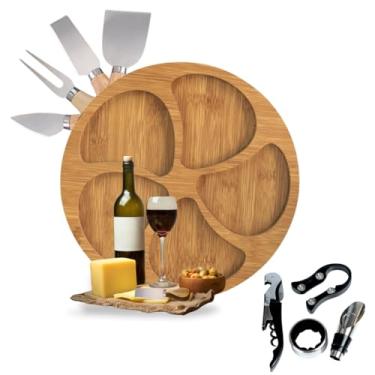 Imagem de Petisqueira de Madeira/Tabua de Frios + Kit Vinho 4 Peças + 4 Facas P/Queijo