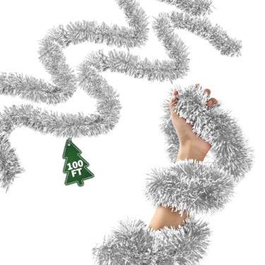 Imagem de YOGINGO Guirlanda De Natal 30 Metros - Decorações Para Árvores Natal, Enfeites Decoração Interiores E Exteriores, Teto Com Torção Metálica Ano Novo (Prateada)