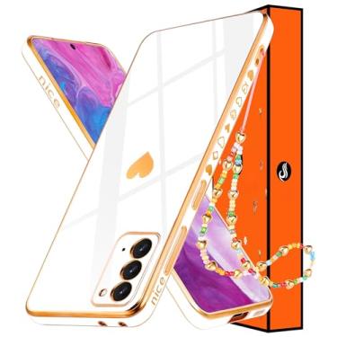 Imagem de Shorogyt (Capa de coração 3 em 1 para Samsung Galaxy Note 20 5G/4G 6,7 polegadas mulheres bonito estético amor corações padrão meninas ouro branco luxo feminino design capa moderna tela + corrente