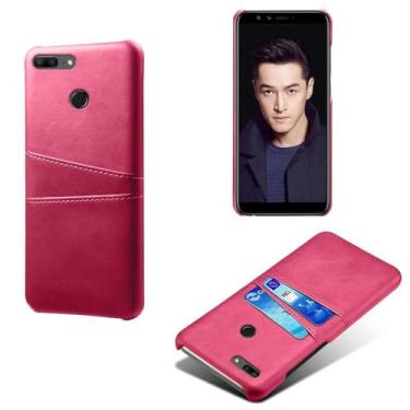 Imagem de Capas Compatível com Huawei Honor 9 Lite,Caso de couro PU-Tampa de telefone a prova de choque com 2 slots de cartão,Proteção anti-impressão digital e anti-gota-Rose Red