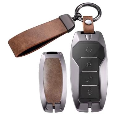 Imagem de ontto Capa de chave adequada para BYD Song Plus Atto 3 Han EV Tang DM Qin Seal Seagull Dolphin, porta-chaves de metal e couro, com chaveiro, marrom