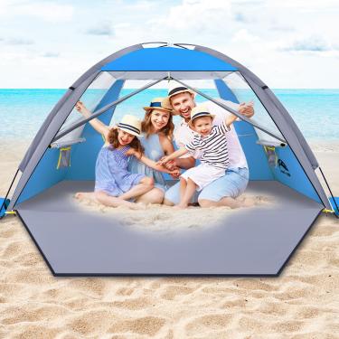 Imagem de HAPPY TRAVEL Tenda de Praia, Proteção Uv Upf 50+, Abrigo para 3/4/5/6/7/8 Pessoas, Toldo de Praia Portátil para Família E Bebê, Cabana de Praia Leve E Fácil de Montar com 3 Janelas de Malha de Ventila