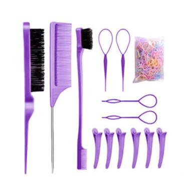 Imagem de Conjunto de pente, escova de cerdas – escova de cabelo desembaraçadora portátil, ferramenta de pente pequeno para salão de barbeiro, despedida de mulheres, meninas e tranças