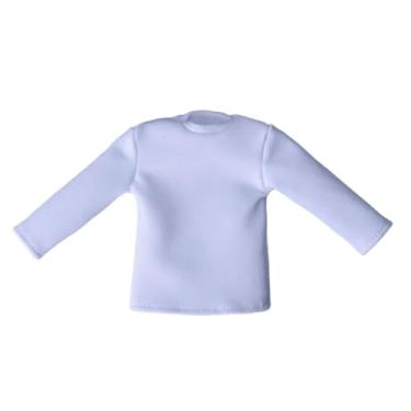 Imagem de Kokiya Camisas de manga comprida em escala 1/12, pulôver casual, moda pequena, camisetas em miniatura, fantasia para corpo de boneca masculina de 6, Branco