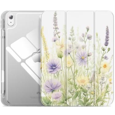 Imagem de INFILAND Capa compatível com iPad A16 11ª geração 2025, iPad 10ª geração 2022, capa protetora fina transparente com suporte para Apple Pencil e adaptador de carregamento (flor)