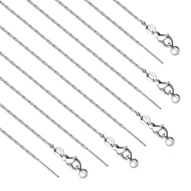 Imagem de YOUBEIYEE Pacote com 10 colares de corrente de aço inoxidável de 50 cm, corrente fina com tampa de borracha ajustável e extremidade de contas