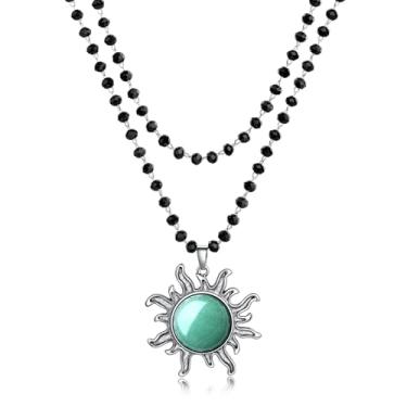 Imagem de XIANNVXI Colar gótico com pingente de sol emo gótico para mulheres, bijuterias de fantasia, acessórios de Natal, joias de presente para mulheres, gargantilha de contas pretas, Large, Aço inoxidável