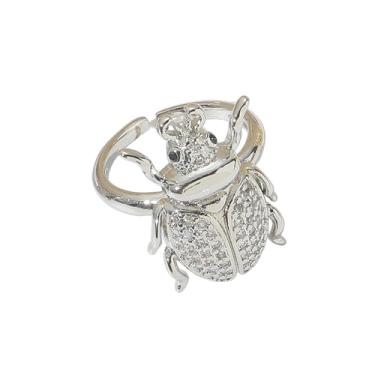 Imagem de Anel de declaração joaninha de zircônia cúbica fofo besouro CZ joaninha cristal insetos dedo animal anel aberto ajustável anel empilhável ajuste confortável verão Coccinella joias presentes de