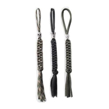 Imagem de AOHOCA Cordão de faca Paracord com contas de caveira de liga, pingente de cordão feito à mão para canivete de bolso/equipamento ao ar livre/puxadores de zíper/chaveiro de sobrevivência/célula, 3 peças