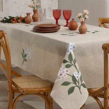 Imagem de Toalha de Mesa Retangular Bordada Floral 6 Lugares Em Linho Atelie Méx