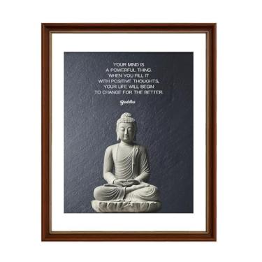 Imagem de heshengzaixian Impressão de arte de parede de estátua de budismo de Buda, presente de meditação zen, pôster inspirador com citações zen para spa yoga estúdio quarto de Buda, conjunto de 1, 20 x 25 cm