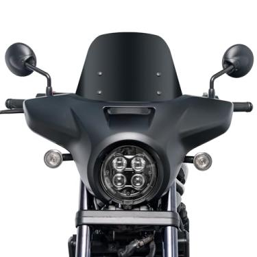 Imagem de Capa de carenagem de farol de motocicleta com para-brisa de 9,8 polegadas para Rebel CMX1100 CMX 1100 2021-2025 farol frontal máscara viseira defletor de para-brisas (preto fosco + fumaça escura)