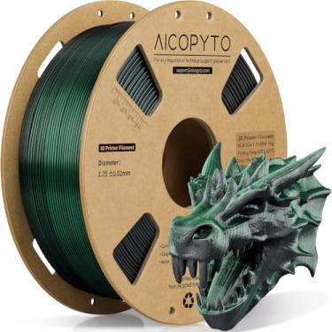 Imagem de AICOPYTO Filamento De Impressora 3D Silk Pla Duas Cores 1,75 Mm, Bobina Dupla 2 Em 1 Verde-Preta Kg (2,2 Libras), Probabilidade Precisão Dimensional +/- 0,02 Compatível Com A Maioria Das Impressoras