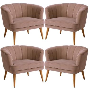 Imagem de Conjunto 4 Poltronas para Recepção Comercial Ergonômica Tecido Veludo 