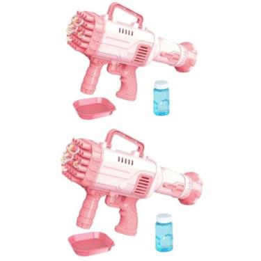 Imagem de KIT 2 Lança Bolhas DE Sabão Pistola Bazuka ARMA De Brinquedo A Pilha FAZER BOLHAS AUTOMÁTICA SOPRO 34 FUROS AUTO VOLUME DE BOLHAS ELETRICA BOLINHA MAQUINA ARMINHA (ROSA)