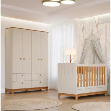 Imagem de Berço e Guarda Roupas Infantil Permobili Biscoito Retro MDF, Off White