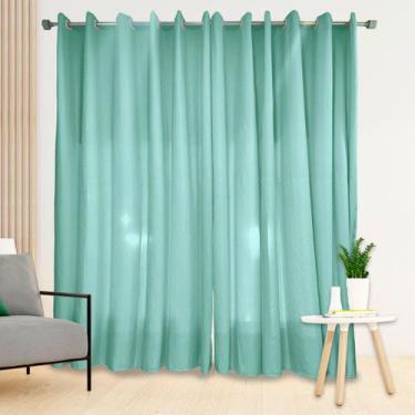 Imagem de Cortina Manu 3.00m x 2.50m Decorativa Micro Percal Ilhós Branco Sala Q