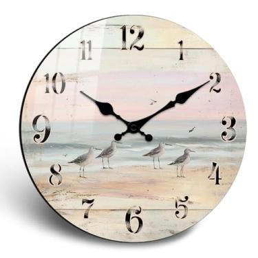 Imagem de PENGHONG Relógio de parede vintage rústico extra grande - Relógios costeiros redondos de 61 cm para decoração de corredor, relógio de parede silencioso operado por bateria para fazenda, sala de estar