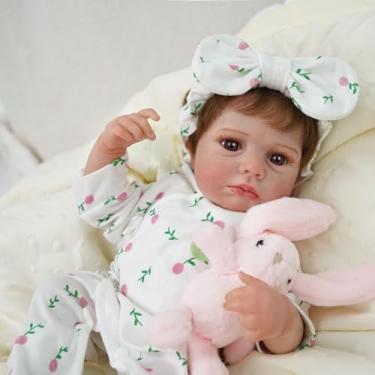 Imagem de Bebê Reborn Boneca Silicone Menina Realista Pintada Olho Castanho 48cm Com Rosa Coelho e Acessórios