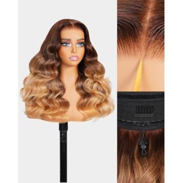 Imagem de Megalook hair Peruca frontal loira ombré de 50 cm, cabelo humano 15,8 x 12,8 cm, raízes marrons T4/27, perucas de cabelo humano pré-arrancadas sem cola com cabelo de bebê