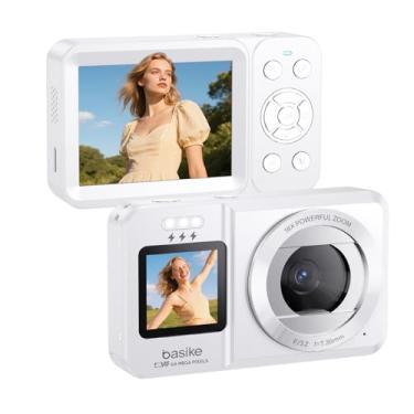 Imagem de Basike Câmera Fotográfica Digital 4K UHD 64MP, Zoom 18X, Tela Dupla com Flash, Foco Automático e Efeitos Criativos, para Iniciantes, Jovens e Viagens, Compacta, Criativa e Portátil – Branco