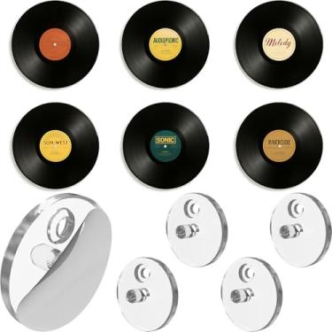 Imagem de Modern JP Suporte de parede de vinil adesivo para discos (pacote com 4) – Suporte de disco de fixação forte, visor de disco de vinil minimalista, fácil instalação segura para registros – transparente