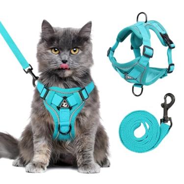 Imagem de Peitoral GG à prova de fuga para gatos pesados – conjunto de coleira ajustável com 4 fivelas, malha reflexiva respirável para gatos extragrandes