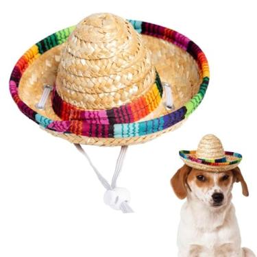 Imagem de Chapéu de gato de Halloween chapéu sombrero animal de estimação boné de palha mexicano com alça ajustável no queixo