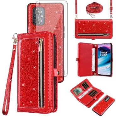 Imagem de Asuwish Capa carteira compatível com OnePlus Nord N20 5G e protetor de tela de vidro temperado com glitter, zíper e porta-cartões, capas para celular para One Plus N 20 G5 1 Plus 20N 1plus One+ 1+